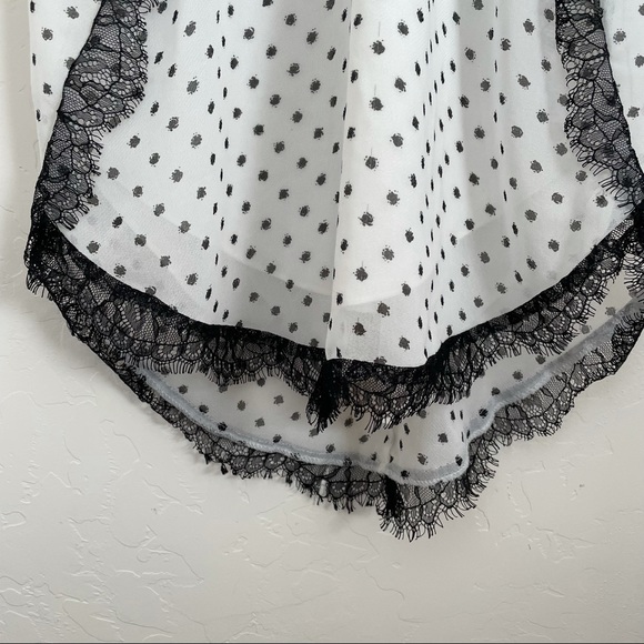 BCBGeneration Y2K Lace Trimmed Casual White Black Dot Sleeveless Mini Dress - Picture 5 of 14